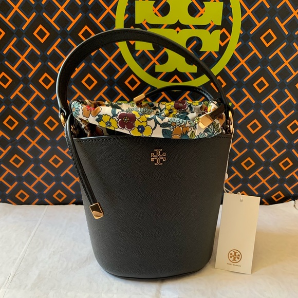Tory Burch Handbags - Tory Burch Emerson Mini Bucket Bag Black Floral